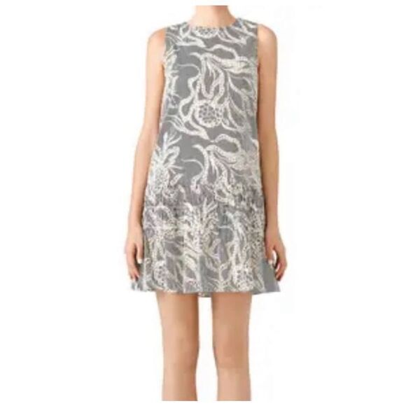 Waverly Grey Dress Carolyn Shift Blue & White Printed Embroidery Cut Outs Large - Picture 1 of 8